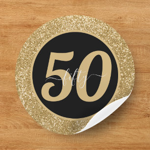 Adesivo Glitter Preto e Dourado 50 Anos 50 Anos 50. Aniver