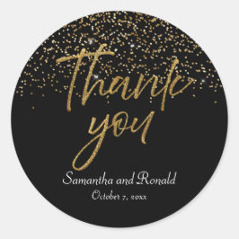 Adesivo Glitter Preto e Dourado Obrigado Casamento
