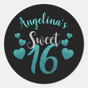 Adesivo Glitter Preto e Teal Personalizado 16