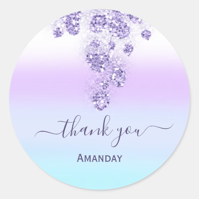 Adesivo Glitter roxo Coloração doce16º Obrigado azul (Frente)