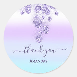 Adesivo Glitter Roxo - Obrigado Azul Doce