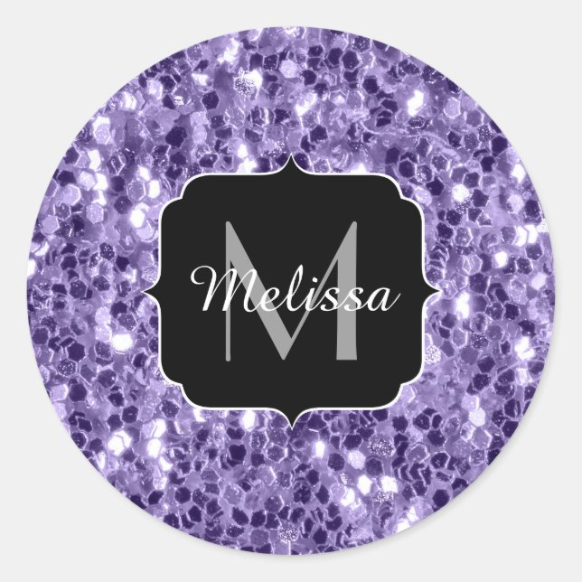 Adesivo Glitter roxo ultra violeta brilha monograma (Frente)