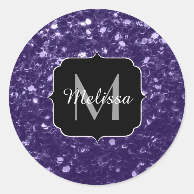Adesivo Glitter ultra violeta escura brilha monograma (Frente)