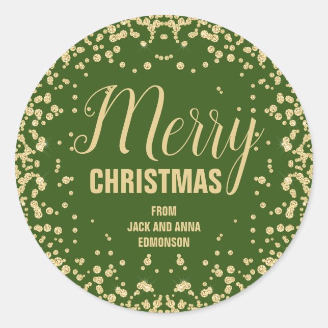 Adesivo Glitter Verde Dourado Feliz Natal (Frente)