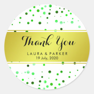 Adesivo Glitter Verde Dourado Obrigado Confetti Casamento