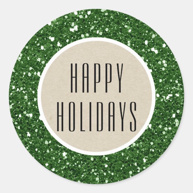 Adesivo Glitter Verde & Rustic Kraft Holiday Sparkle Favor (Frente)