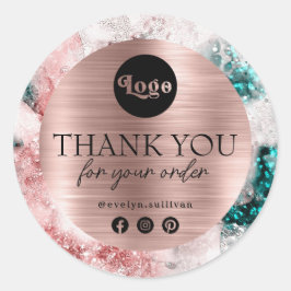 Adesivo Glitter Watercolor Rosa Gold Foil Obrigado