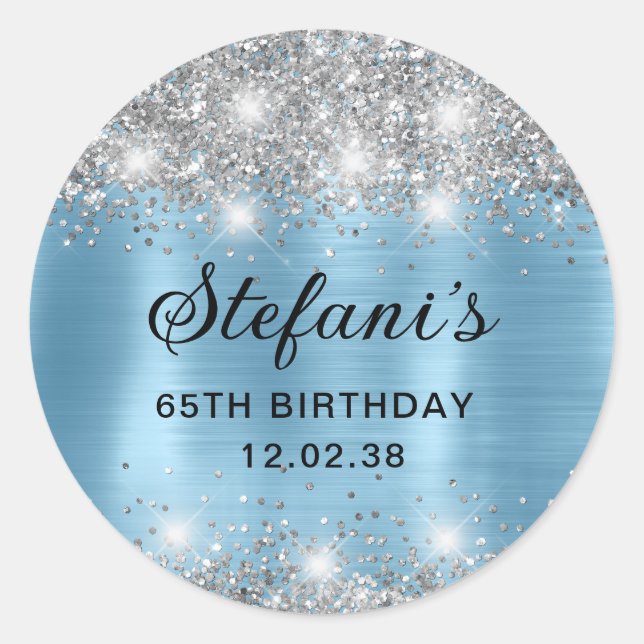 Adesivo Glittery Baby Blue Foil 65th Birthday Classic (Frente)