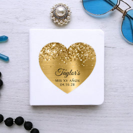 Adesivo Glittery Dourado em Folha Mis XV Anos Coração Form