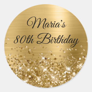 Adesivo Glittery Dourado Folha 80º Aniversário