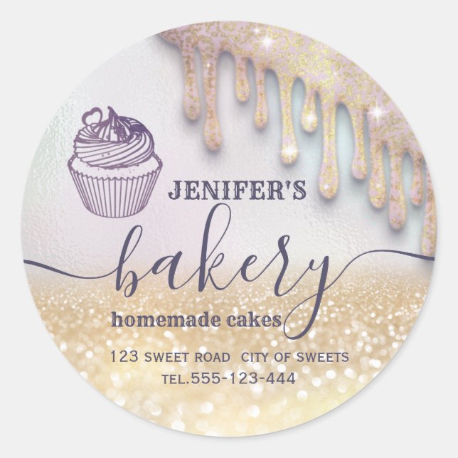Adesivo Glittery goteja a padaria de script do cupcake che (Frente)