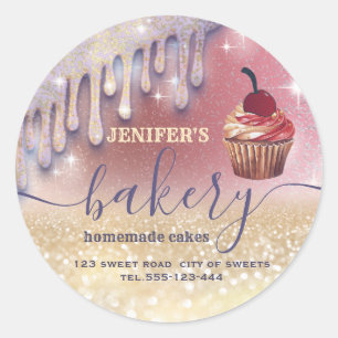Adesivo Glittery goteja a padaria de script do cupcake che