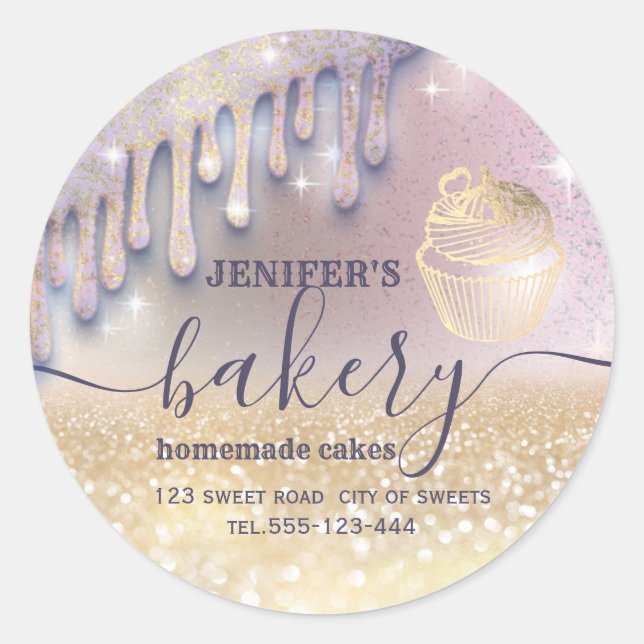 Adesivo Glittery goteja a padaria de script do cupcake che (Frente)