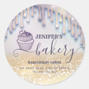 Adesivo Glittery goteja cupcake chef script bakery clássi