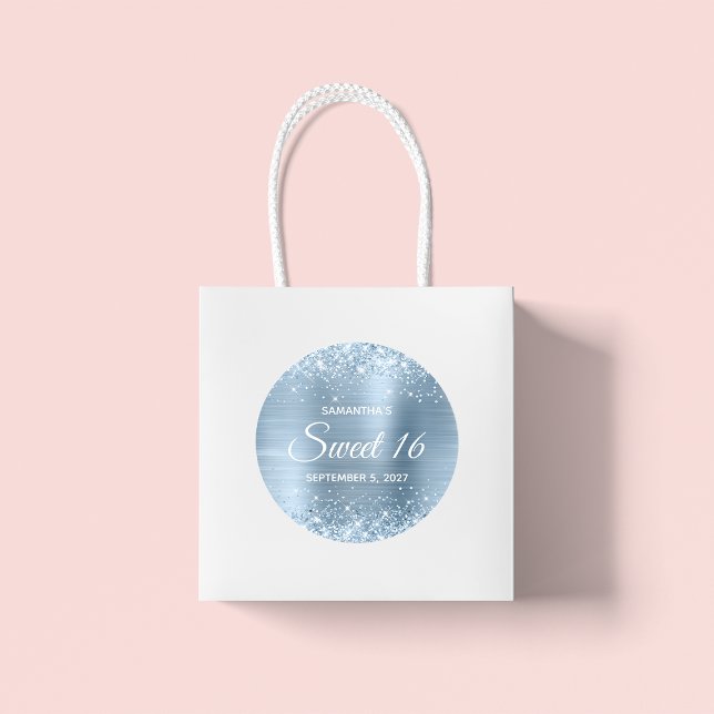 Adesivo Glittery Light Blue Foil Sweet 16 (Large Round Favor Stickers)