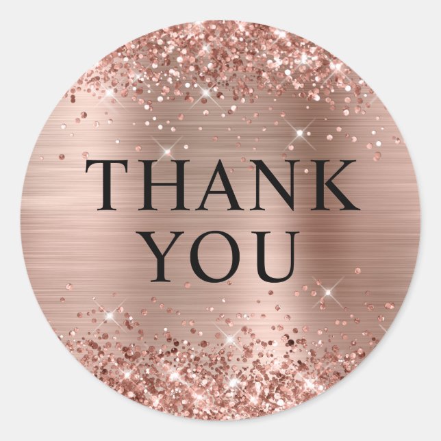 Adesivo Glittery Rose Gold Foil Obrigado (Frente)