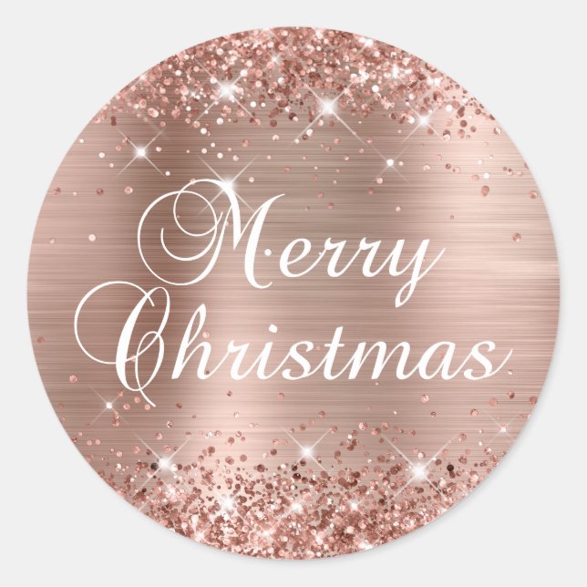 Adesivo Glittery Rose Gold Folha Merry Christmas (Frente)