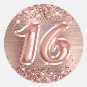 Adesivo Glittery Rose Gold Folha Número 16 Aniversário