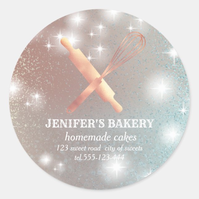 Adesivo Glittery sparkle roling pin & whisky chef bakery (Frente)