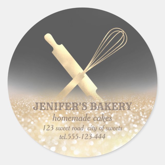 Adesivo Glittery sparkle roling pin & whisky chef bakery (Frente)