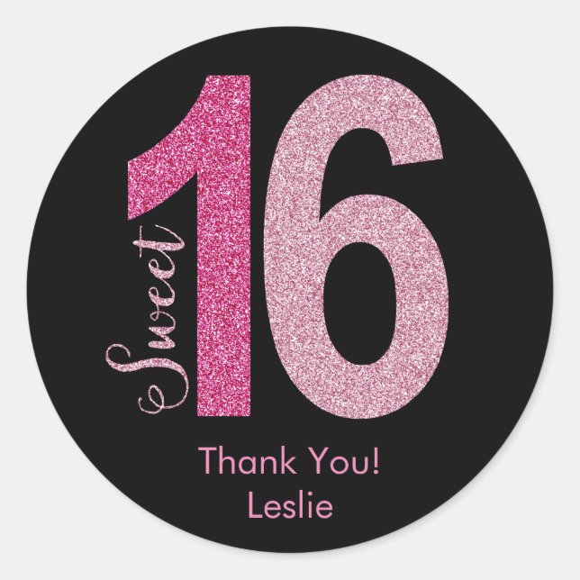 Adesivo Glittery Sweet 16 Birthday Favor Stickers (Frente)