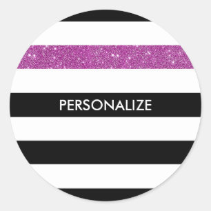 Adesivo Glitz Roxo e Nome Modernos de Black Stripes FAUX