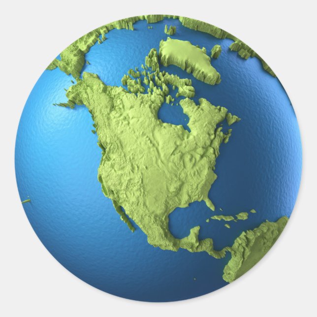 Adesivo Globo 3d isolado em branco.Continente América do N (Frente)