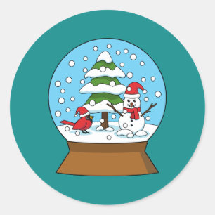 Adesivo Globo de Neve com Cardeal Snowman e Pine Tree