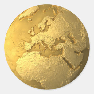 Adesivo Globo Dourado - terra do metal. Europa, 3d rende
