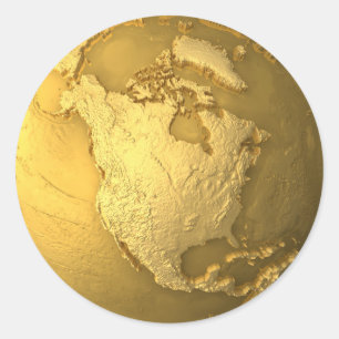 Adesivo Globo Dourado - Terra Metálica. América do Norte, 