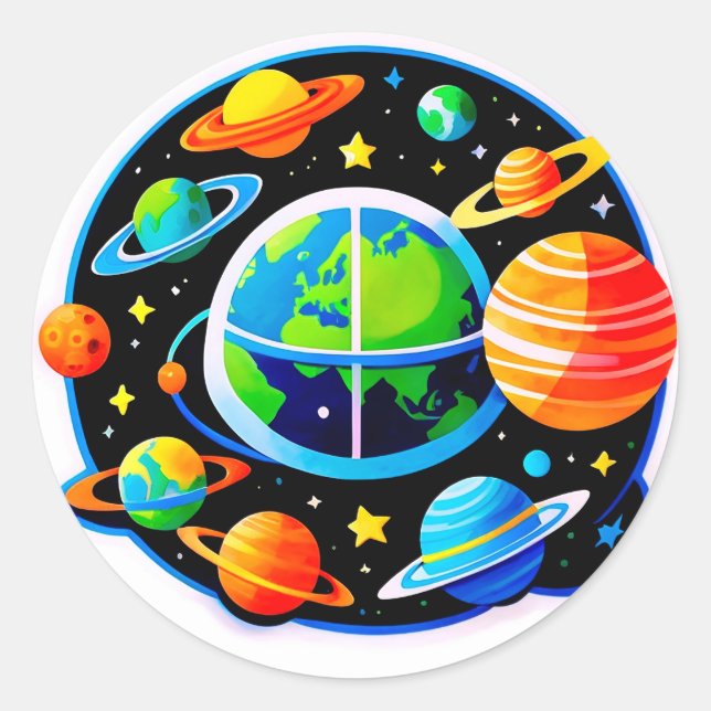 Adesivo Globo Espacial Vibrante Com Planetas (Frente)