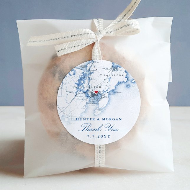 Adesivo Gloucester Cape Ann Elegant Marinho Weding Favor (These Gloucester MA map round sticker labels are perfect for your wedding favors)