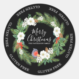 Adesivo Gluten Free Merry Christmas Floral Wreath Name