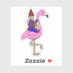 Adesivo Gnome cavalgando um Flamingo com abacaxi