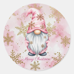 Adesivo Gnome de Natal Rosa Flocos de Neve Dourados