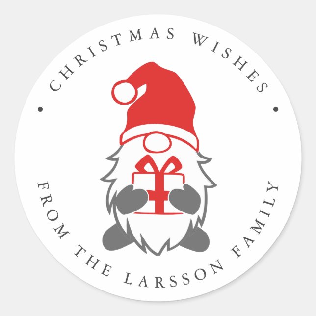 Adesivo Gnome engraçado com presente e chapéu de santa (Frente)