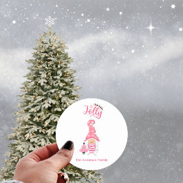 Adesivo Gnome Menina de Natal Rosa com Chapéu de Vino Aleg