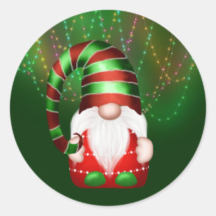 Adesivo Gnome Vermelho Chapéu Listrado Verde Luzes Natal