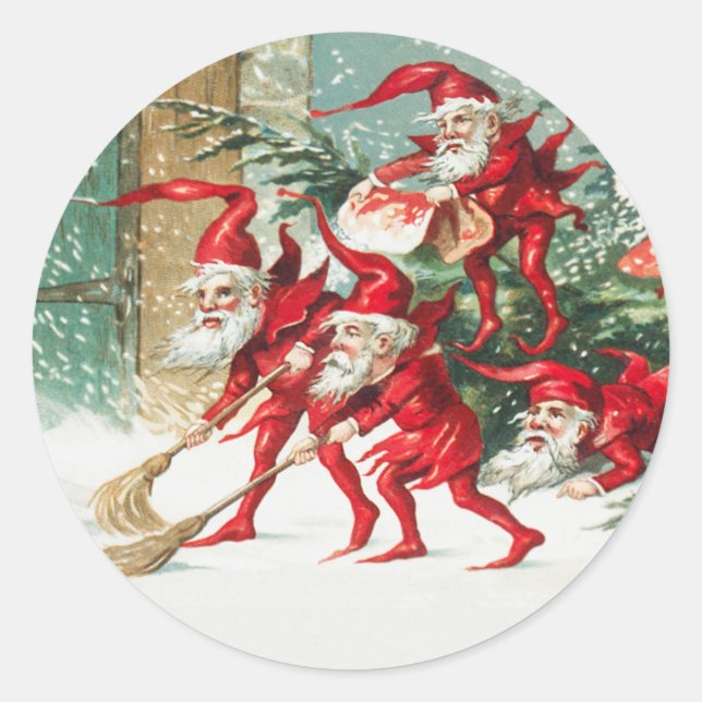 Adesivo Gnomes sweeping snow with a broom (Frente)