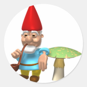 Adesivo gnomo apoiado em cogumelo