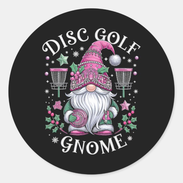 Adesivo Gnomo de Golfe de Disco Espírito de Natal Diversão (Frente)