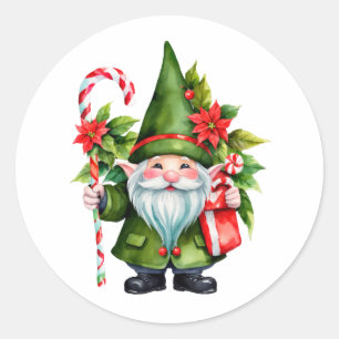 Adesivo Gnomo de Natal com Aquarela com Canas Candiosas