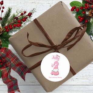 Adesivo Gnomo de Natal Rosa com Árvore Alegre