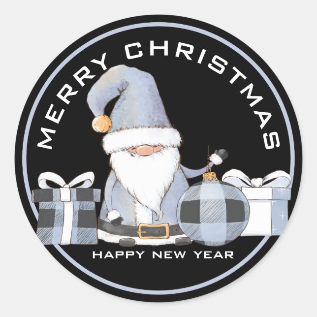 Adesivo Gnomo de Papais noeis Azuis Bonitos com presentes  (Frente)