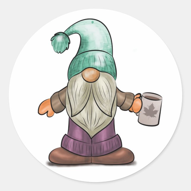 Adesivo Gnomo de Queda de Cubo com Mug de Café (Frente)