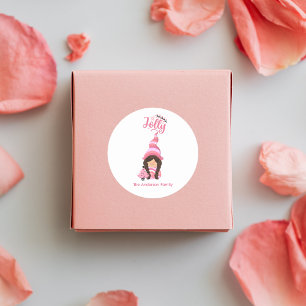 Adesivo Gnomo Rosa De Natal Com Cabelo Escuro Jolly