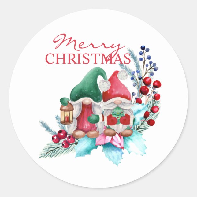 Adesivo Gnomos De Aquarelas Com Chapéu Vermelho E Verde (Frente)