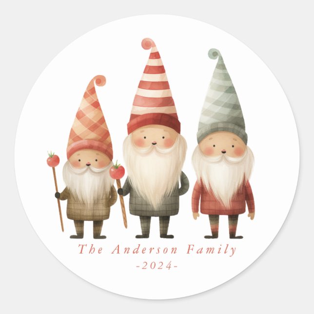 Adesivo Gnomos de Natal giros, palitos redondos (Frente)