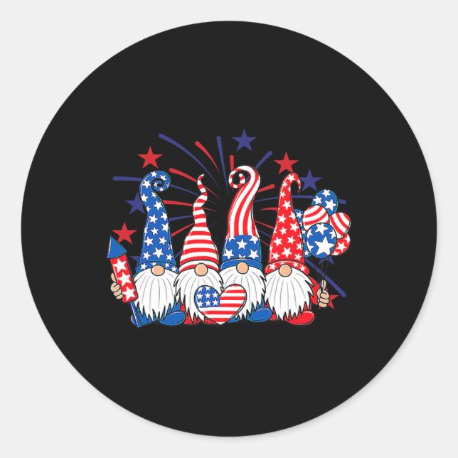 Adesivo Gnomos do Dia 4 de Julho Bandeira Patriótica Ameri (Frente)