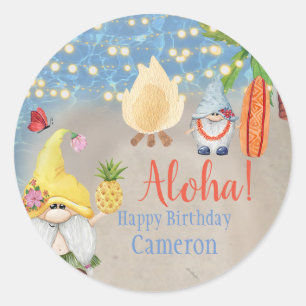 Adesivo Gnomos Tropicais Fofos na Festa Luau da Praia